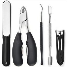 Nail Art Kits 5PCS/Set Black Cuticle Pusher Clipper Scissor Nipper Tweezer Picker Stainless Steel Manicure DIY Tools Kit