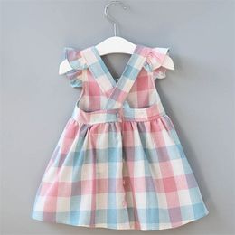 Summer Girls' Dress Korean Strap Plaid Casual Sleeveless Party Princess Cute Children's Baby Kids Girls Clothing 220309