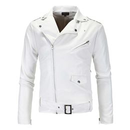 Men Slim White Leather Jackets Oblique Zipper Motorcycle Jackets Men Outwear Moto Biker Leather Coats Size 4XL 211009