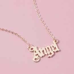 New Fashion Angel Necklace for Women Girls Old English Font Pendants Necklaces Letter Cute Chain Choker Alloy Statement Jewelry