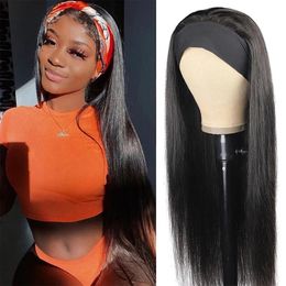 Headband Wig Natural Black Colour Long Straight Synthetic Wigs for Women Glueless Hair With Head Band Heat Resistant