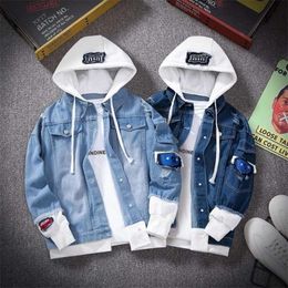 Spring Autumn Hooded Denim Jacket Men's Hip Hop Jeans Coat Retro Jean Jacket Street Casual Bomber Jacket Outerwear Hoodies 210927