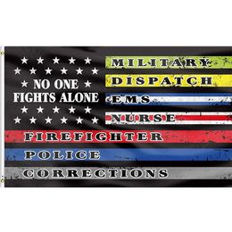 3x5ft No One Fights Alone First Responders Flag, Custom Hanging All Countries Polyester Fabric , Double Stitching RRD11022