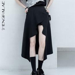 Asymmetrical High Waist Skirt Women's Summer Black Split Patchwork Streetwear Female Fashion 5E351 210427