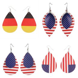 Cpop New German American Flag PU Leather Earrings Double Layers Leaf Water Drop Earrings Fashion Jewellery Women Accessories Gift X0709 X0710