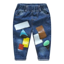 Spring Autumn Winter18M 24M 2 8 9 10 Years 90 140cm Color Patchwork Pocket Elastic Loose Denim Jeans For Kids Baby Boy 210414