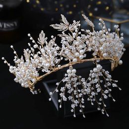 Female Crown Wedding Diadem Bridesmaid Headdress Set Silver Color Pearl Christmas Ornaments Classic Baroque Headband X0625