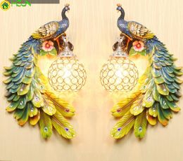 Bohemia Rustic Retro Wall Peacock Light Resin Lamp Bar El Coffee Shop Decoration Indoor Lighting Bulb Included Lamps