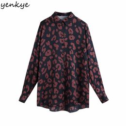 Vintage Animal Print Blouse Shirt Women Long Sleeve Turn-down Collar Casual Streetwear Blouses Shirts Plus Size Blusas 210514