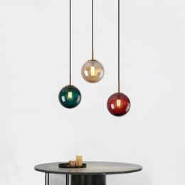 Pendant Lamps 4 Colours Postmodern Small Glass Chandelier Lighting For Bar Bedside Decorative Round Led Hanging Lamp Cord Green Red Amber Gra