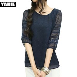 Women Blouses Chiffon shirt summer Plus Size Shirts Blusas lace hollow out Women's Clothing blouse shirt Vintage Tops 210519