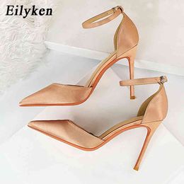 Eilyken 2021 New Shoes Woman High Heels Pumps Pointed Toe Buckle Stilettos Femme Sexy Ladies Wedding Shoes Black Heels C0410