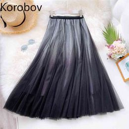 Korobov Korean Hit Color Mesh High Waist Women Dress Streetwear A-Line Harajuku Female Skirts Summer New Faldas Mujer 210430