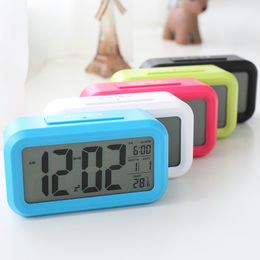 Plastic Mute Alarm Clock LCD Smart Clock Temperature Cute Photosensitive Bedside Digital Alarm Clock Snooze Nightlight Calendar DH9450