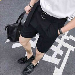 British Style Summer Slim Fit Solid Suit Shorts Men Clothing Fashion Side Split Business Casual Short Homme Knee Length 3XL 210716