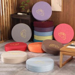 Round Linen Seat Cushion Tatami Balcony Bay Window Padded Meditation Cushion tatami mat meditation lotus 211110