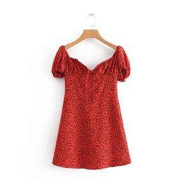 Vintage boho women dress beach elegant mini short sexy red casual party vestidos Korean fashion Summer 210521