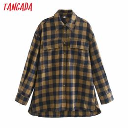 Spring Fashion Women Oversized Plaid Print Thick Blouse Long Sleeve Chic Female Casual Loose Shirt QJ09 210416