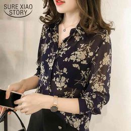 Woman Tops and Blouses Long Sleeve Plus Size M-4XL Women Blusa Feminine Shirt Fashion Print Chiffon Blouse 1058 210508