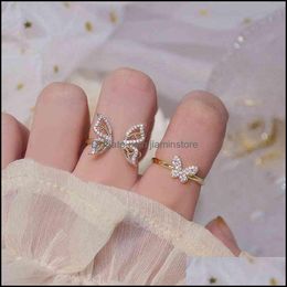 Koreanisch Schmetterling Strass Finger Verstellbar Ringe Damen Elegant Schmuck #