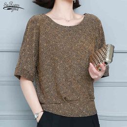 Fashion Elegant Shiny Sequin Blouse Glitter Shirt Tops Tunic Women Blouses Red Golden Shine Women's Plus Size 12853 210521