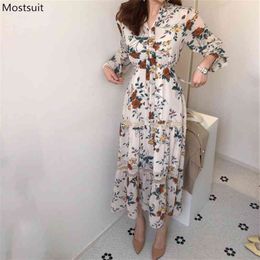 Spring Women Long Print Dress Vintage Elegant Korean Full Sleeve Lace Patchwork Up Tunic Party Dresses Vetement Femme 210513