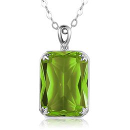 Genuine Silver Pendant Necklace For Women Real 925 Sterling Silver Peridot Pendants Rectangle Wedding Fine Jewelry Handmade Hot