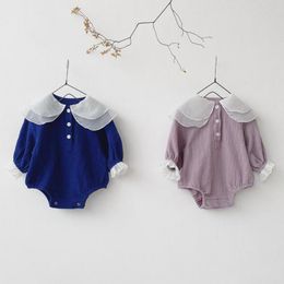 Baby Clothes Autumn Baby Girls Bodysuit Cute Mesh Collar Long Sleeve Jumpsuits Infant Girls Clothes 210413