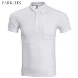 polo shirts pockets Australia - Brand Polo Shirt Men Fashion Short Sleeve Solid Color Pocket Polo Homme Casual Slim Fit Mens Polos White Black XXXL 210623