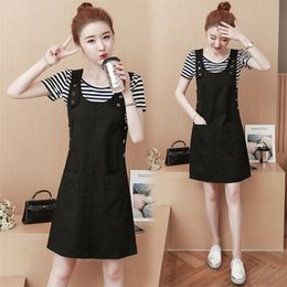Summer Dress Korean Wide Strap Tank Top Casual Loose A-line Buckle Pockets Mini Short Sun Student Work es Women 210604