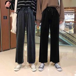 Women Pleuche Pants Spring Summer Fashion Female Solid Loose Vintage Wide Leg Pant Casual Trousers Plus Size S-5XL Oversize 210423