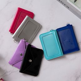 Colourful PU Leather Thin Card Holder Horizon Style Student ID Pass Cover School Office Exhibition Badge Holder Office Supplies