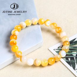 mother pearl beads UK - Beaded, Strands JD 6-8MM Original Color Natural Mother Of Pearl Shell Bead Bracelet Trochus Wheel Round Yellow Bracelets Wholesale