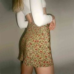 Summer Women Slip Mini Skirt In Floral Print Vintage 210529