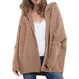 Women's Jackets I -Jewelry Batwing Sleeve Solid Colour Women Cardigan Autumn Winter Hooded Open Front Sweater Outerwear