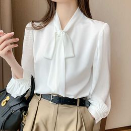 Korean Women Shirt Chiffon Blouses Long Sleeve s Top Woman White s Lace Blouse Ladies Tops Plus Size 210604