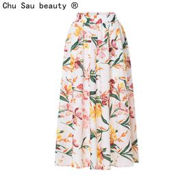 beauty Fashion Woman Summer Long Skirt Boho Printed Elastic Waist Big Swing Skirts Beach 210514