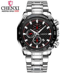 Chenxi Luxury Brand Mens Watch Business Stainless Steel Calendar Wristwatch Fashion Big Dial Quartz Male Clock Sport Watch Men Q0524