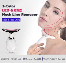 LED Photon Therapy Neck Face Lifting Massager Electric Ion Sonic Vibration Heating Skin Facial Tighten Wrinkle Remover Beauty