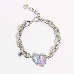 bracelet gems UK - Charm Bracelets Love Heart Series Metal Wind Stitching Hit Color Gem European And American