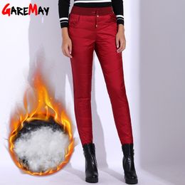 Winter Warm Pants Women Velvet Plus Size Trousers High Waist Gift For Mom Down Ladies Causal Slim Old GAREMAY 210428