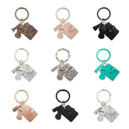 Party Favor Leopard PU Lether Bracelet Keychain with Card Bag Lipstick Case Tassels 9 styles Portable Wrist Bags Rossetta Cover T2I51982