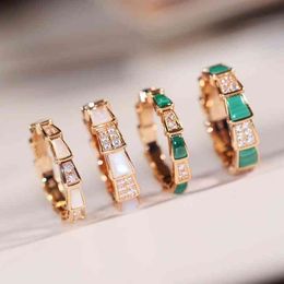 v Golden Snake Bone Ring Cnc White Fritillaria Narrow Version 18k Rose Gold Diamond Malachite