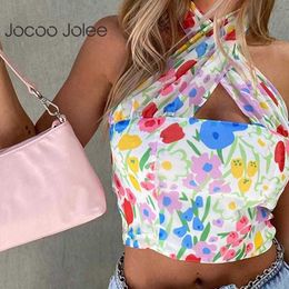 Jocoo Jolee Women Summer Sexy Y2K Hollow Printing Halter Holiday Style Beach Tank Top Backless Vintage Party Off Shoulder 210619