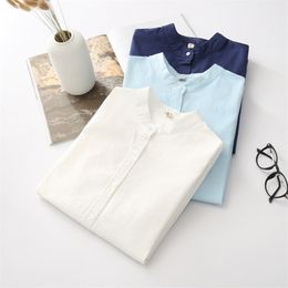 EYM Brand New Arrival Women's Shirt Casual Cotton Stand Collar Solid Color White Long Sleeve Blouses Simple Style Lady Tops 210410