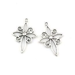 100Pcs/lot Antique silver Petal Cross Charms Pendants For Jewelry Making Bracelet Necklace DIY Accessories 29.5x41.2mm A-597