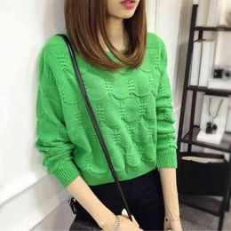 Autumn And Winter Candy-colored Apple Pattern Round Neck Loose Short Pullover Long Sleeve Solid Sweater 210427