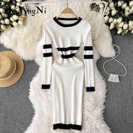 Beiyingni Vintage Long Sleeve Women's Sweaters Dresses Korean Fashion Eleagnt Casual Knitted Dress Autumn Winter Bodycon Dresses Y1204