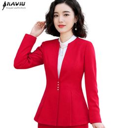 Business fashion women blazer Autumn formal temperament long sleeve slim jacket office ladies red black work coat 210604