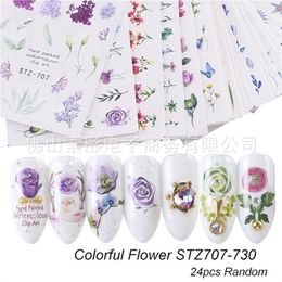 24pcs/set Flowers Nail Stickers Water Decals Transfer Art Nails Sticker Slides Lot Manicure Designer Decoration 3D